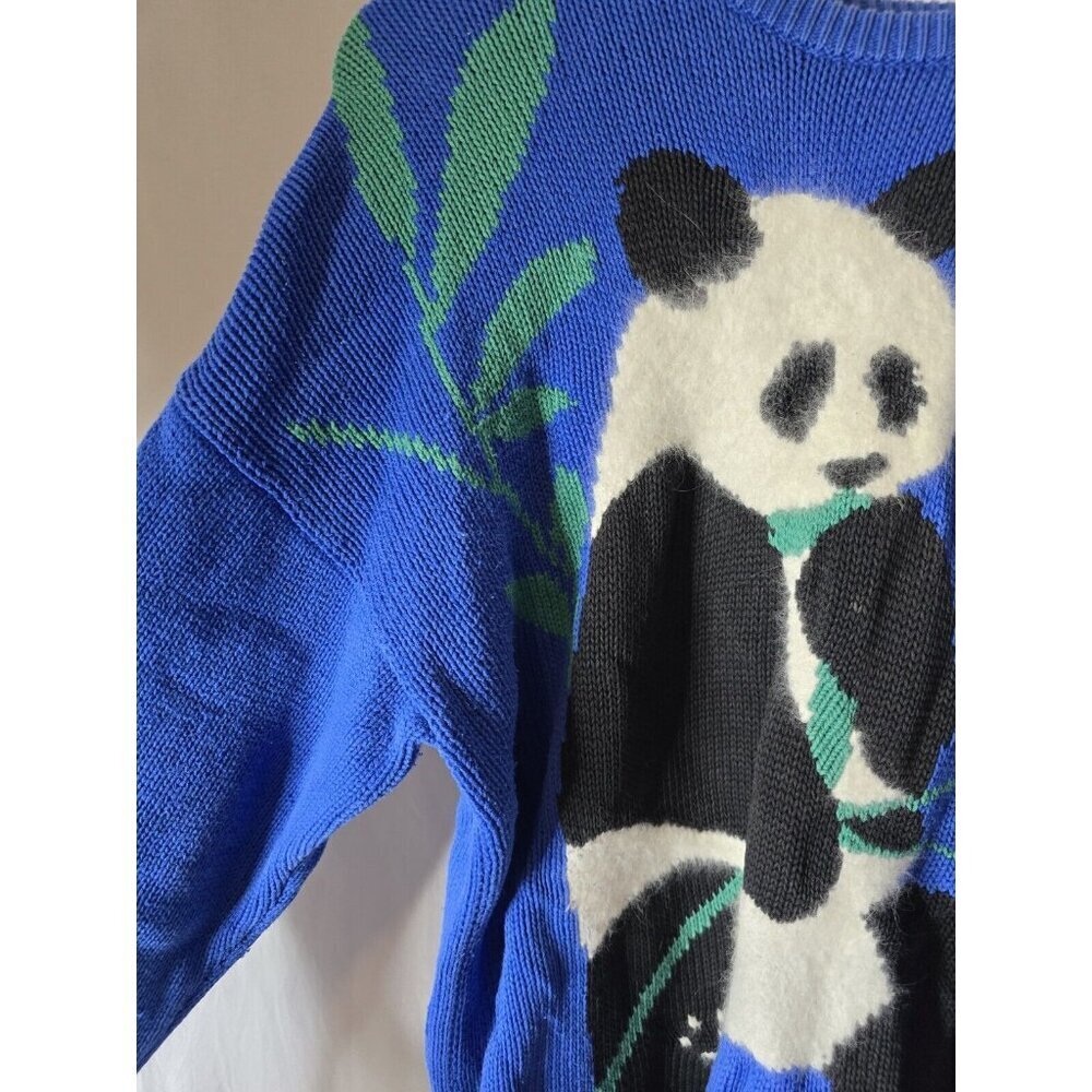 Vintage 90’s panda Cotton blue sweater- Unisex- Fits Like A Large - Picture 5 of 13